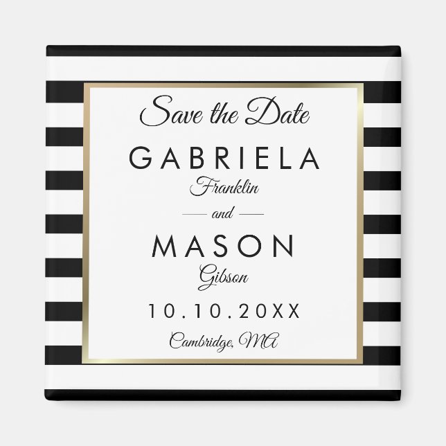 Imã Modern Classic Stripe Save the Date (Frente)