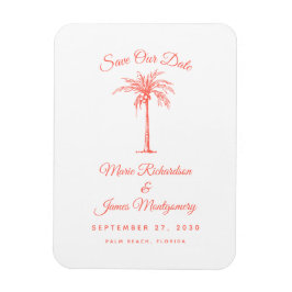 Ímã Modern Coral Palm Tree Beach Casamento Salve a Dat
