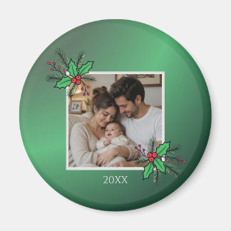 Imã Modern Floral Christmas Photo Frame