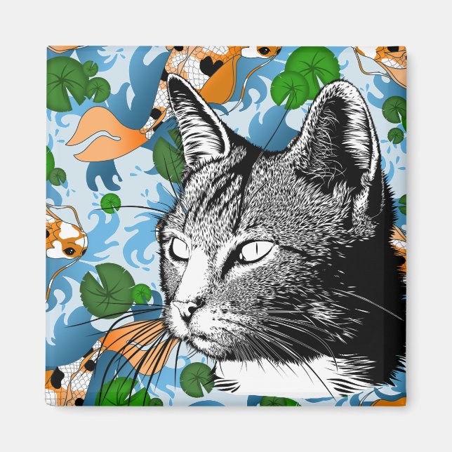 Imã Modern Koi Pond e Cat (Frente)
