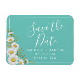 Ímã Modern Light Teal & White Daisies Salva A Data
