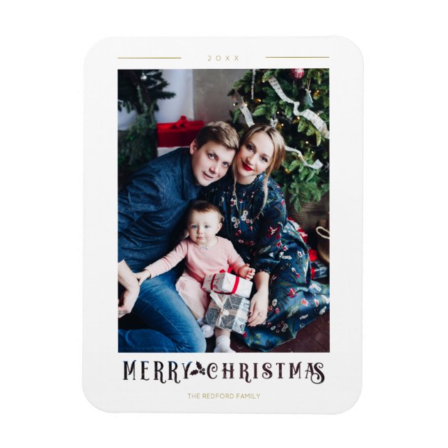Ímã Modern Merry Christmas Calligraphy Custom Photo (Vertical)