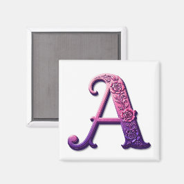 Imã Modern Metallic Rosemaling Letter A, Pink/Purple