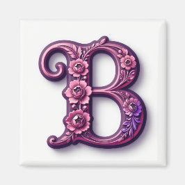 Imã Modern Metallic Rosemaling Letter B, Pink/Purple