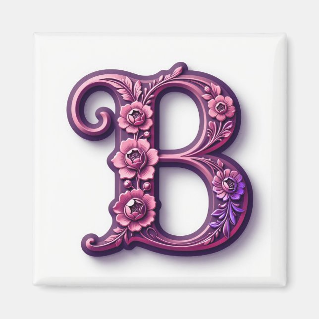Imã Modern Metallic Rosemaling Letter B, Pink/Purple (Frente)