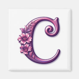 Imã Modern Metallic Rosemaling Letter C, Pink/Purple