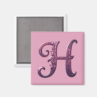 Imã Modern Metallic Rosemaling Letter H, Pink/Purple