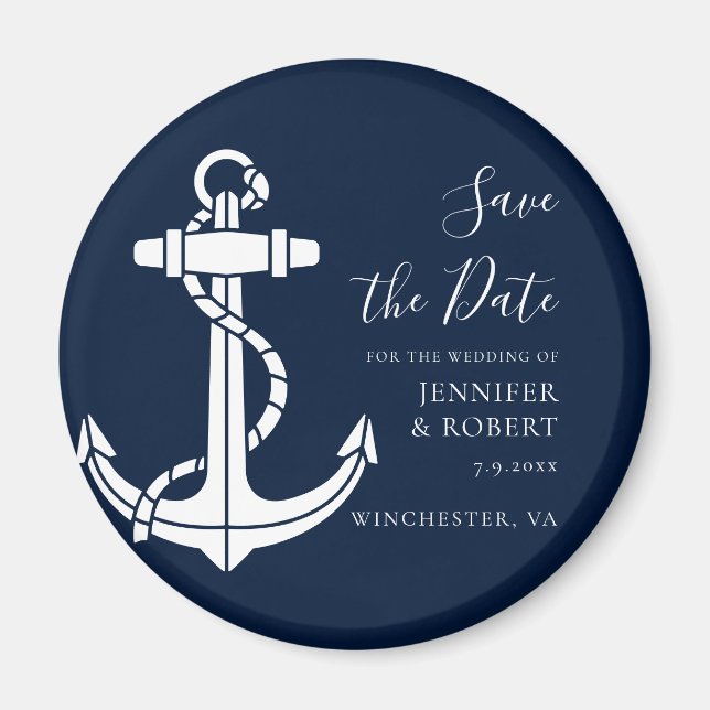 Imã Modern Nautical Anchor Wedding Save the Date (Frente)