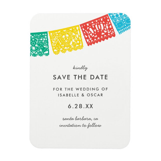 Ímã Modern Papel Picado Casamento Salvar Data (Vertical)