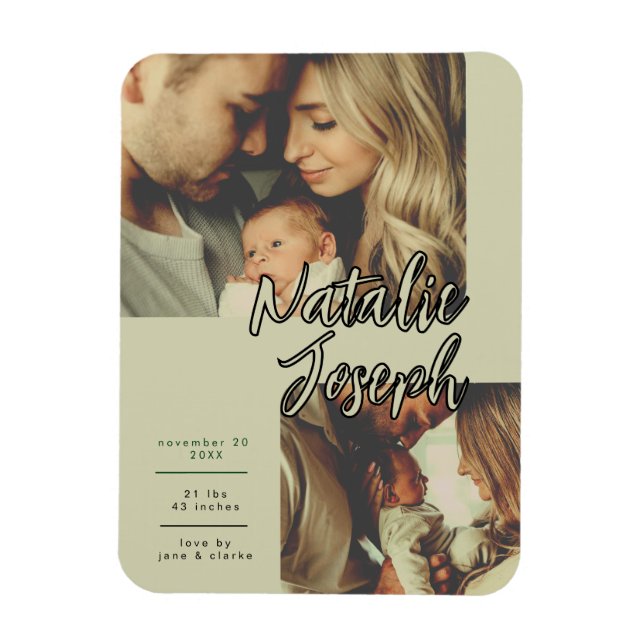 Ímã Modern Sage Green Unique Script Family Photo  (Vertical)