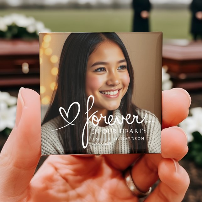 Imã Modern Script Forever In Our Hearts Photo Memorial (Criador carregado)