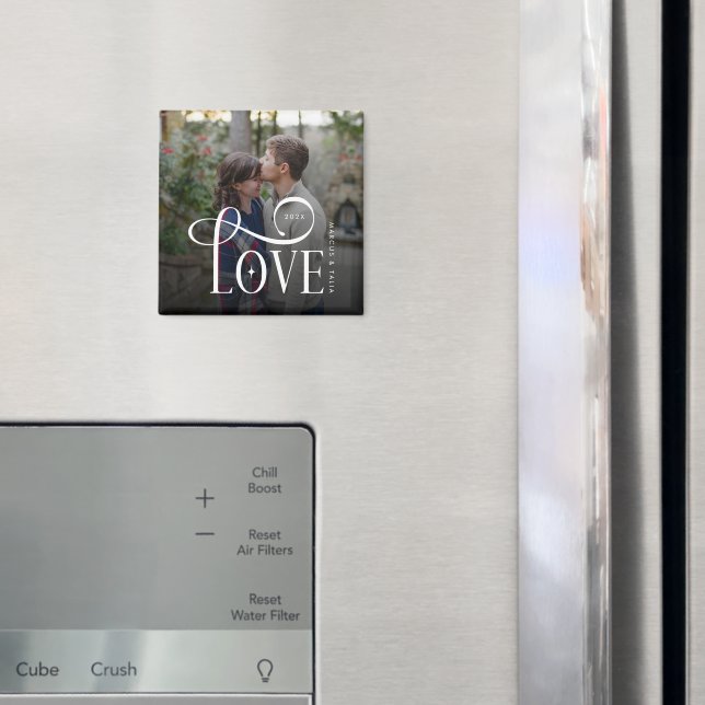 Imã Modern Script Love Custom Engaged Couples Photo (In Situ (Fridge))