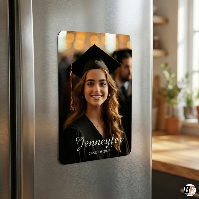 Ímã Modern Script Name Class of 2026 Photo Graduation (Criador carregado)