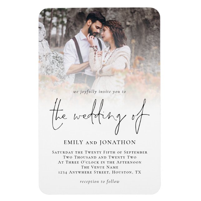 Ímã Modern Script Photo Overlay Wedding Invitation (Vertical)