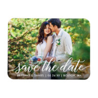 Modern Script Save The Date Couple Photo W