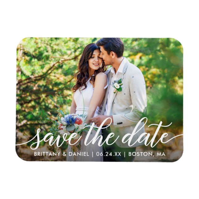 Ímã Modern Script Save The Date Couple Photo W (Horizontal)