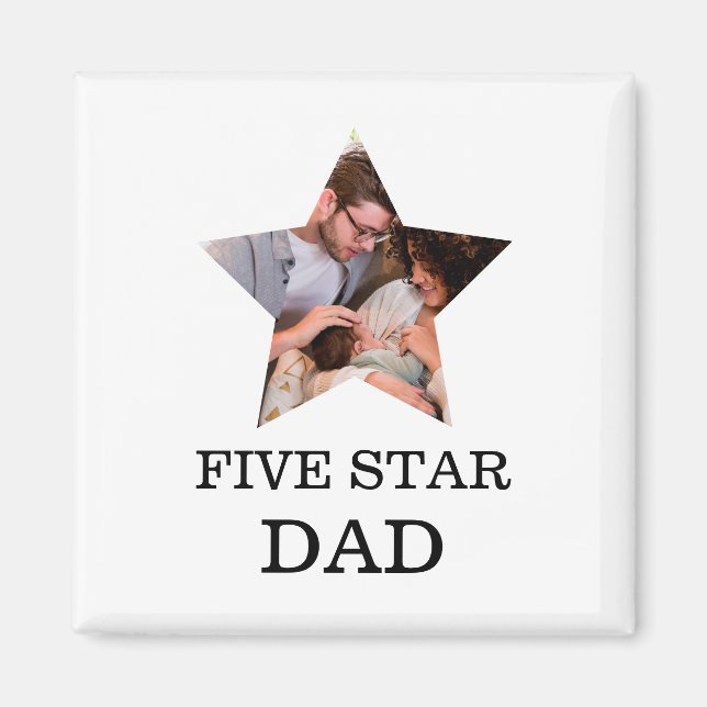 Imã Modern Unique Fathers day Five star Dad 1 photo (Frente)