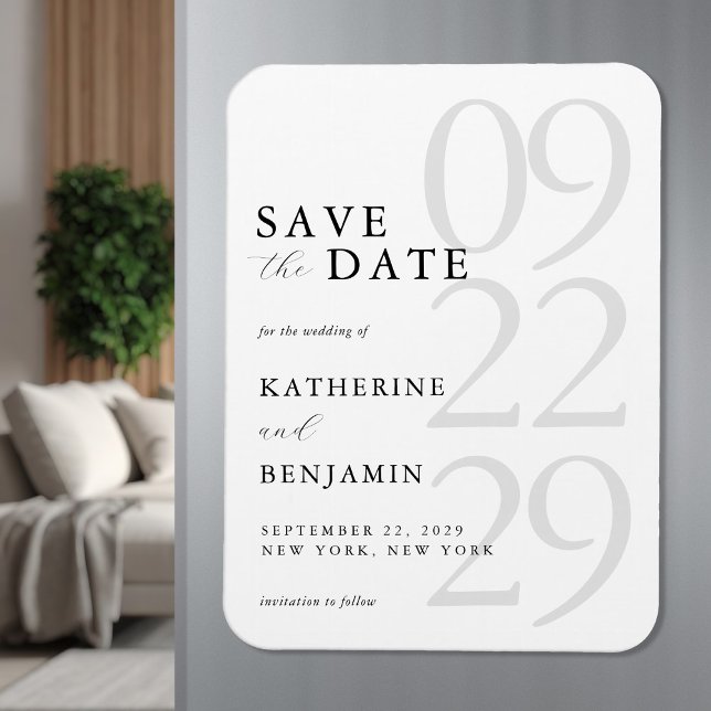 Ímã Modern White Minimalist Wedding Save the Date (Criador carregado)