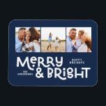 Ímã Moderna e mínima tipografia 3 fotos, diversão de N<br><div class="desc">Tudo pode não estar calmo,  mas tudo ainda pode ser brilhante com este divertido cartão de Natal colorido. Com espaço para 3 fotografias quadradas,  disponível numa seleção de cores.</div>