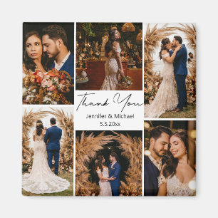 Imã moderno agradecimento 6 fotos colagem casamento
