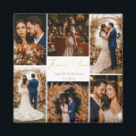 Imã moderno agradecimento 6 fotos colagem casamento do<br><div class="desc">elegante agradecimento seis fotos colagem casamento ímã dourado</div>
