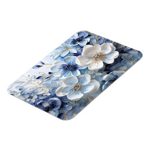 Ímã Moderno Botânico Floral Azul Branco Elegante