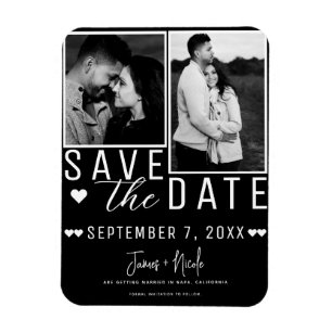 Ímã Moderno Casamento Preto e Branco Save the Date 2 F