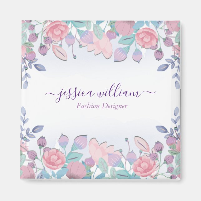 Imã Moderno Chic Hidrangeas Florais em Aquarela Azul (Frente)