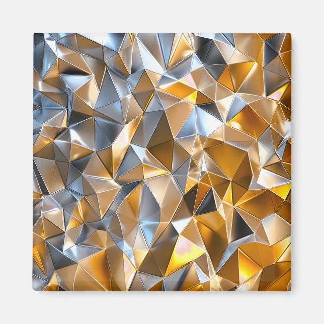Imã Moderno Metálico Abstrato Geométrico Dourado Prate (Frente)