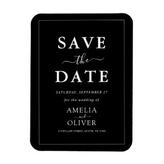Ímã Moderno Minimalista Luxo Preto Save The Date