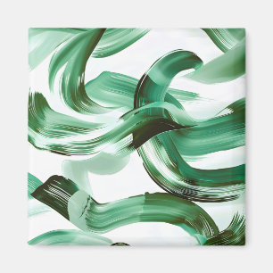 Imã Moderno Minimalista Traços de Pincel Verde Abstrat