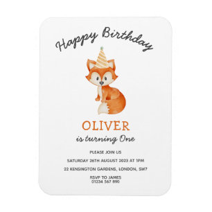 Ímã Moderno Minimalista Woodland Fox, primeiro anivers