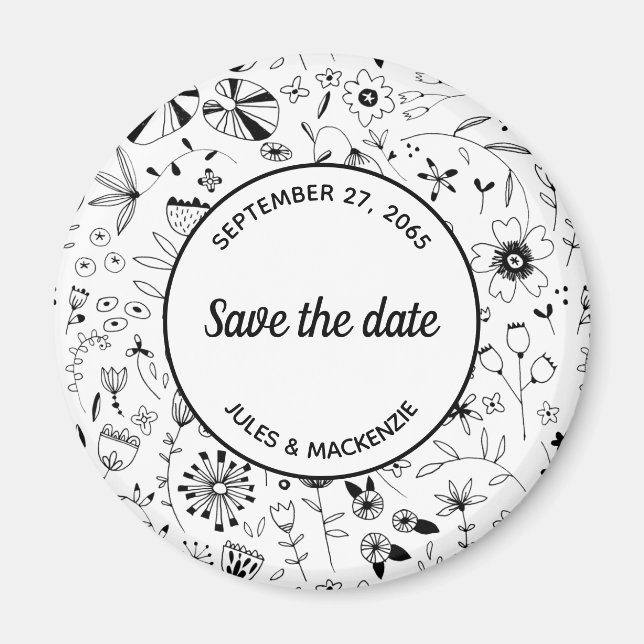 Imã Moderno Monocromático de Flor Selvagem Salva a Dat (Frente)