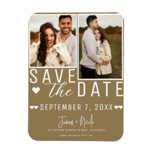 Ímã Moderno Rustico Marrom Save the Date 2 Fotos Casam