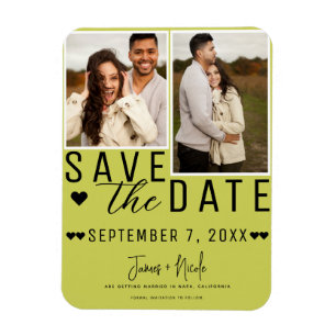 Ímã Moderno Save the Date Verde Lima 2 Fotos Casamento