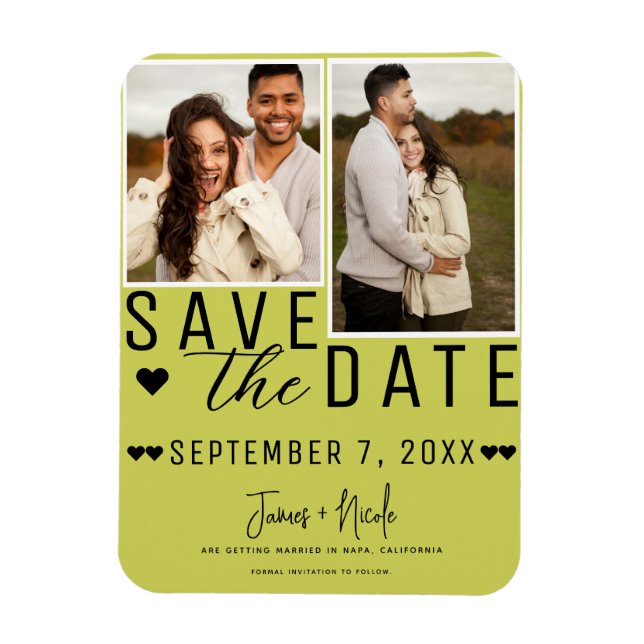 Ímã Moderno Save the Date Verde Lima 2 Fotos Casamento (Vertical)