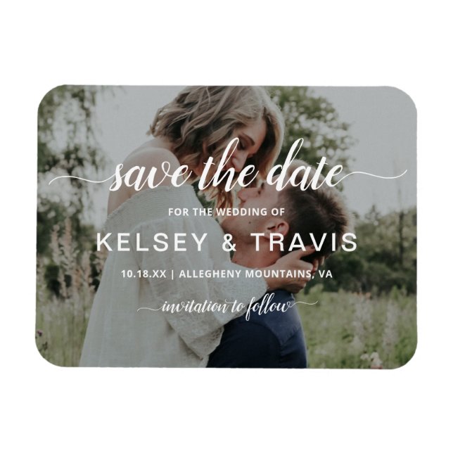 Ímã Moderno Simples Elegante Foto Casamento Salvar A D (Horizontal)