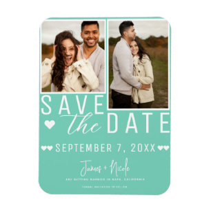 Ímã Moderno Verde Menta Save the Date 2 Fotos Casament