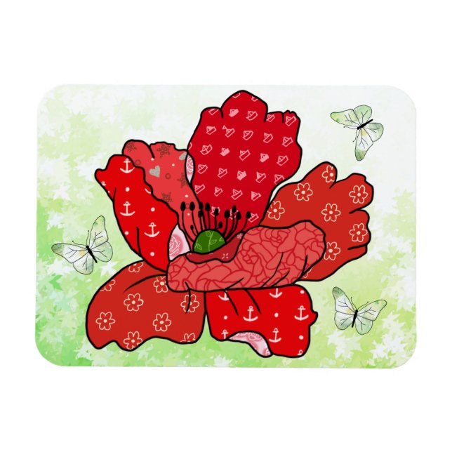 Ímã Mohn und Schmetterlinge Magnet (Horizontal)