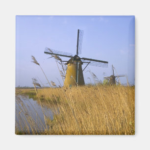 Imã Moinhos de vento ao longo do canal em Kinderdijk,