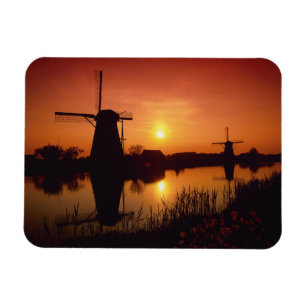 Ímã Moinhos de vento ao pôr do sol, Kinderdijk, Holand