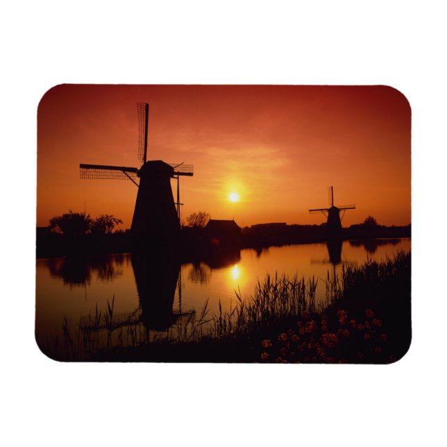 Ímã Moinhos de vento ao pôr do sol, Kinderdijk, Países (Horizontal)