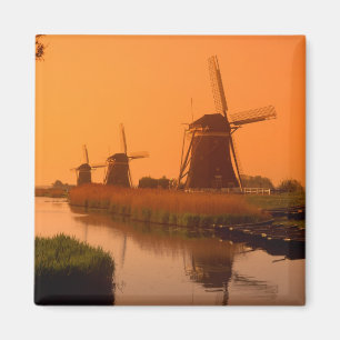Imã Moinhos de vento ao pôr do sol, Leidschendam, Pa