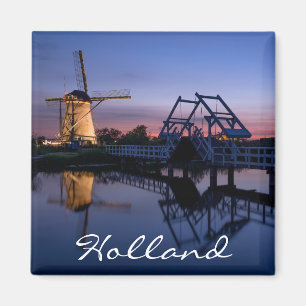 Imã Moinhos de vento e um drawbridge no ímã do texto