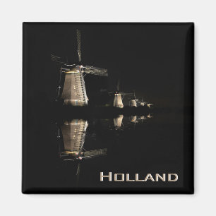 Imã Moinhos de vento iluminados no ímã do texto da