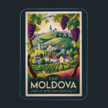Ímã Moldova Winery Illustration Travel Art Vintage<br><div class="desc">Moldova retro vector travel design. Moldova is a lesser-known Eastern European country celebrated for its rolling vineyards, historic monasteries, and rich wine-making traditions. With charming rural landscapes and a relaxed pace of life, it offers an authentic and affordable cultural travel experience.</div>