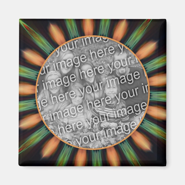 Imã Moldura De Abstrato Verde E Laranja Adiciona Sua F (Frente)