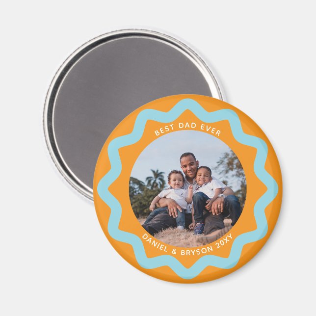 Imã Moldura de Foto de Círculo Ondulado Azul e Laranja (Front/Back)