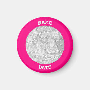 Imã Moldura de Foto Redonda Personalizada Rosa Quente