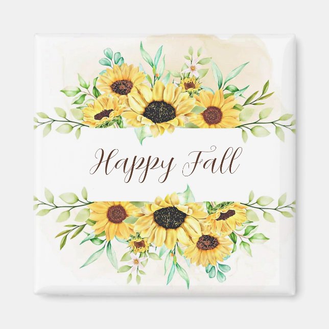 Imã Moldura de Girassóis de Outono com texto personali (Frente)
